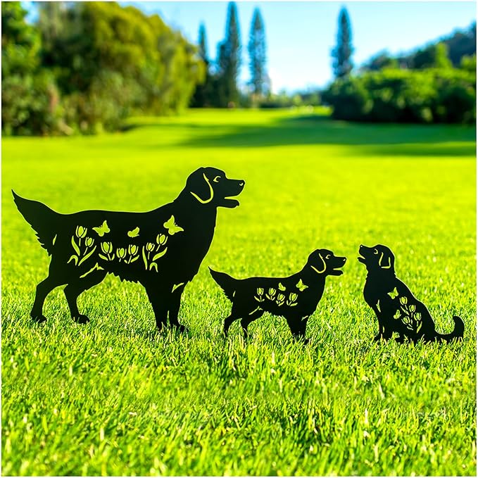 Golden Retriever Metal Garden Stakes Decorative Dog Gifts for Women/Men/Dog Lovers Gifts,Black Silhouette Statues for Yard Art,Outdoor Decor,Outside,Patio,Lawn Ornaments,Garden Decorations