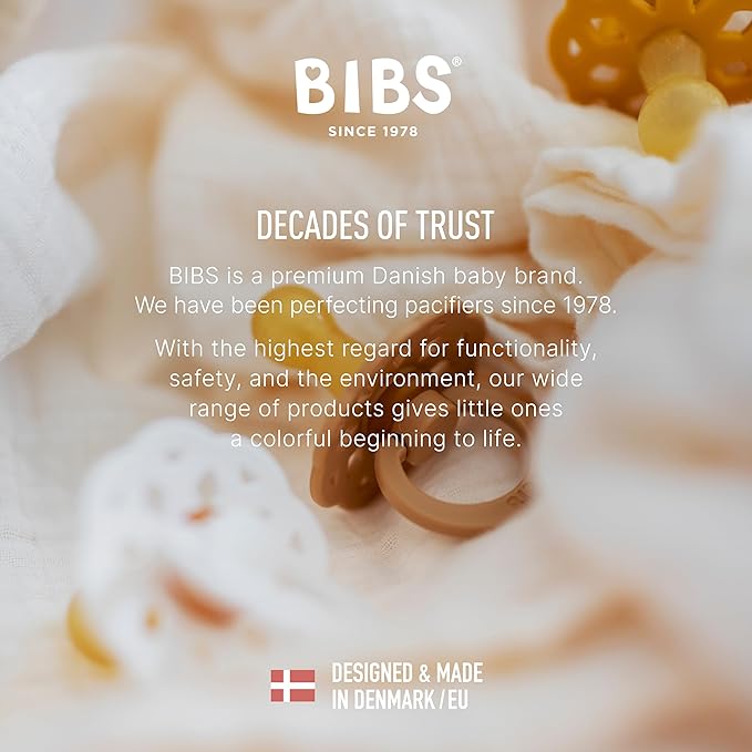 BIBS Pacifiers 6-18 Months | Boheme Collection 2-Pack | BPA-Free Round Nipple | Made in Denmark | Dusty Pink/Elderberry Color Pacifier
