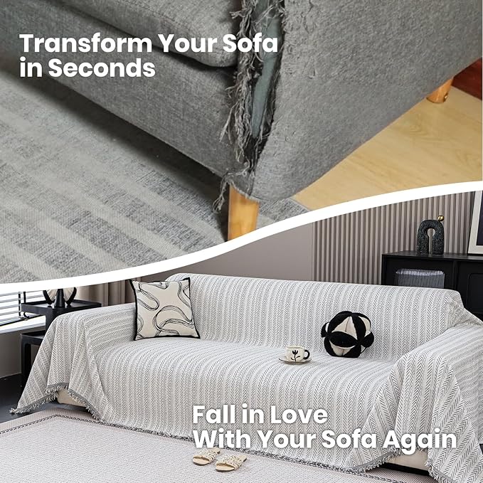 Nobildonna Sofa Cover Washable Soft Thicken Chenille Couch Cover with Tassel,Waterproof Sofa Slipcover for 3-4 Cushion Couch,Sectional Sofa,L-Shaped Furniture Protector Pet-Friendly,Beige 91"x150"