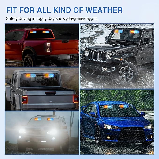 Nilight 24LED Emergency Strobe Traffic Advisor Light Bar 2 in 1 Amber Blue Dash Warning Safety Flashing Lights Front/Rear Windshield Construction Lights for Trucks Cars Plow Police Vehicles