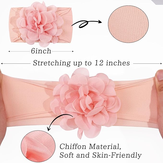 CÉLLOT 15 Pieces Baby Girls Headbands Tulle Hair Bows Head Wraps Chiffon Flowers Bows Soft Stretchy Turban Headbands for Newborn Infant Girls and Toddlers
