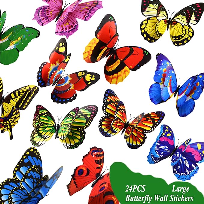 FENELY Giant Butterfly Wall Stickers Christmas Decor,3D Large Colourful Butterflies Wall Magnetism Decals Removable DIY Home Art Decorations for Birthday Party Wedding Kids Room Bedroom