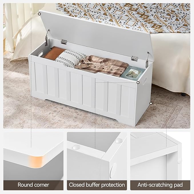 43.3" Storage Chest Extra Large,Storage Trunk with 2 Safety Hinges,Wooden Storage Bench,Shoe Bench,43.3x15.7x19.1 Inch,Easy Assembly,Storage Bench for Bedroom,Living Room,entryway(White).