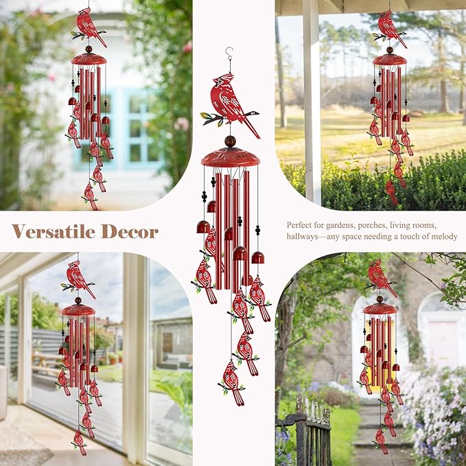 Cardinal Wind Chimes for Outside, 35'' Metal Cardinal WindChimes Gifts for Women/Men, Decoration for Outdoor, Home, Garden, Patio, Backyard