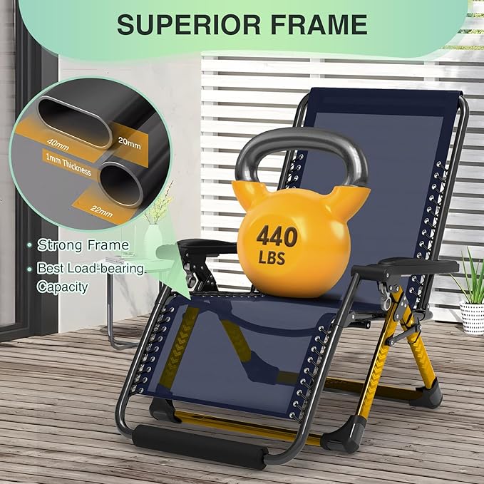 Suteck Oversized Zero Gravity Chair,29In XL Lounge Chair w/Removable Cushion&Headrest, Reclining Camping Chair w/Upgraded Lock and Footrest, Reclining Patio Chairs Recliner for Indoor Outdoor