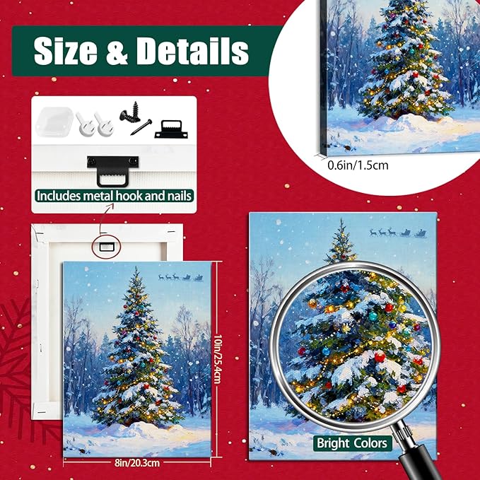Snowy Christmas Tree Canvas Wall Art - Winter Wonderland Landscape Framed Canvas Prints for Home Office, Festive Christmas Wall Art Ready to Hang, Ideal Christmas Gifts & Holiday Decorations