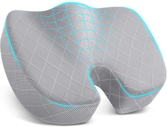 TushGuard Office/Car Seat Cushion, Non-Slip Sciatica & Back Coccyx Tailbone Pain Relief Chair Pad, Memory Foam Butt Pillow for Computer Desk, Wheelchair, Driving (Light Grey)