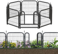 Decorative Garden Metal Fence 15.7ft (L)×24in (H) with 7 Panels 1 Gate Outdoor, No Dig Rustproof Wire, Animal Barrier Fencing for Outdoor Yard Patio Flower Bed,（Black-Silver）