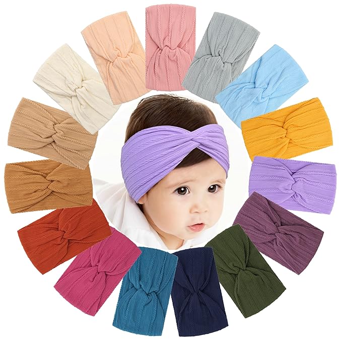 15PCS Baby Nylon Headbands 3.5 inches Handmade Jacquard Weave Elastic Headbands for Baby Girls Newborn Infant Toddlers Kids