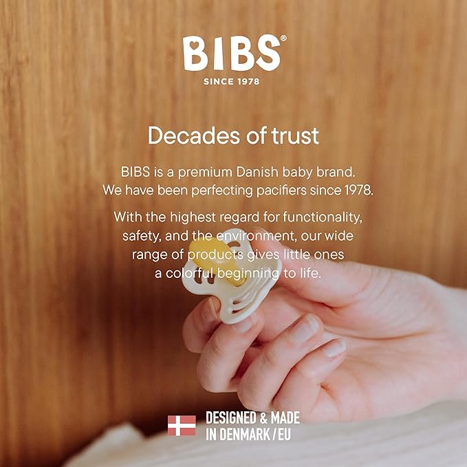 BIBS Supreme Baby Pacifier 2-Pack | Made in Denmark | BPA Free Dummy Soother, Symmetrical Nipple. Silicone, Size 1 (0-6 Months), Haze/Blossom