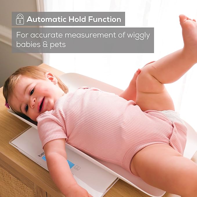 Beurer BY82 Multifunctional Baby Scale for Infants, Pets, Kids, & Adults up to 396lbs, Measures in 4 Units with Backlit Digital Display & Hold Function for Accuracy, Animal Scale for Cats and Dogs