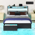 Queen Bed Frame with Storage Headboard, Metal Platform Bed Frame with LED Lights & Charging Station, Storage Drawers, Heavy Duty Metal Slats, No Box Spring Needed, Noise Free, Easy Assembly