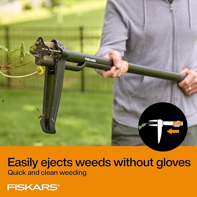 Fiskars 4-Claw Stand Up Weed Puller Tool, Gardening Hand Weeding Tool with 39" Long Ergonomic Handle with Easy-Eject Mechanism