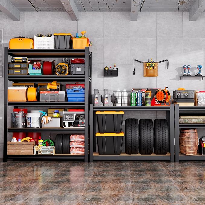 Garage Shelving,3 Tier Garage Storage Shelves,Adjustable Heavy Duty Metal Shelving Units and Storage Large Rack,Utility Steel Shelf For Shop Warehouse Industrial Pantry Basement Organizers 33"x35"x16"