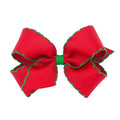 Wee Ones Girls' Classic Grosgrain Moonstitch Edge Hair Bow, No-Slip Hair Clip, Handmade, Red with Green, Medium