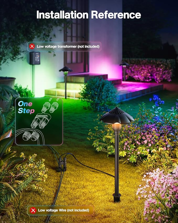 HIBOITEC 8-Pack RGBW Low Voltage Pathway Lights 3W 12-24V LED Landscape Lighting Outdoor Color Changing Landscape Lights Aluminum Waterproof Path Lighting for Walkway Yard Garden