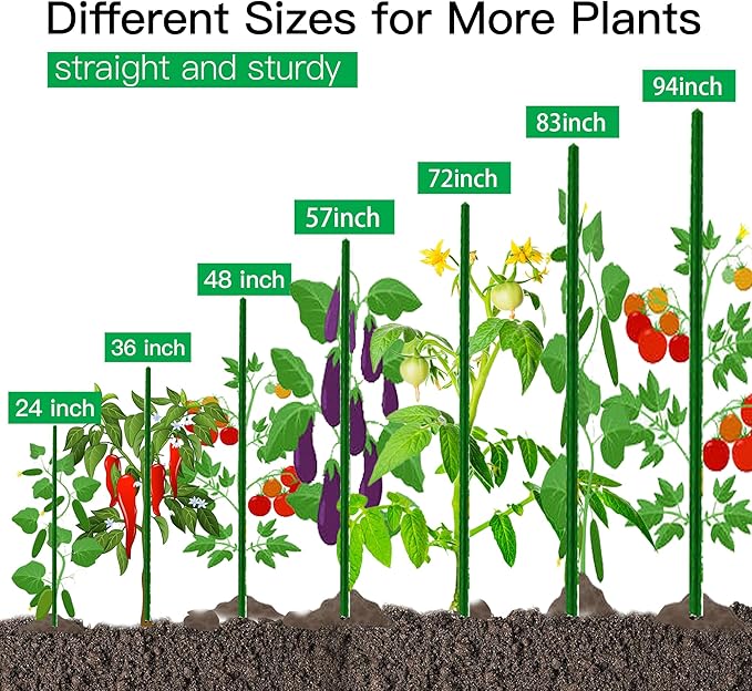 Garden Stakes 8ft, Metal Plant Stakes 8 Feet for Gardening and Farm, 0.78 Inch Dia Plastic Coated Plant Support for Tomato, Cucumber, Bean, Flower, Potted and More Climbing Plants 10 Pack