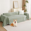 MYSKY HOME Chenille Sofa Slipcovers Sage Green Sofa Covers with Tassel Edge L Shaped Sectional Couch Covers for 3 Cushion Couch, Washable Thick Durable Furniture Protector for Dogs Kids 71"x 134"