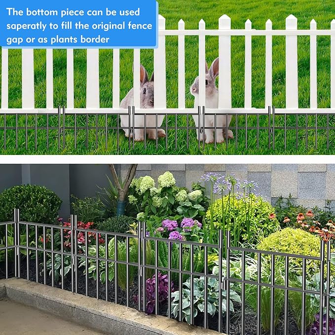 Adavin Animal Barrier Garden Fence,10 Pack Black 12''L x 25" H no dig Fence, Underground dig Protection for Dog Rabbits Rustproof Metal Wire Panel Border, 10 ft Ground Stakes for Outdoor Patio
