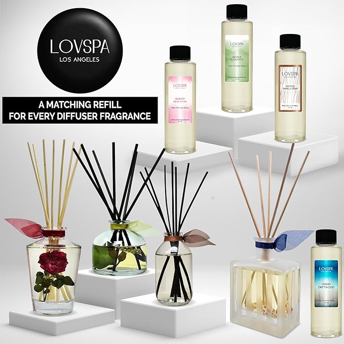 LOVSPA Reed Diffuser Set, Pink Peony Scented Oil Diffuser with Sticks, Home Fragrance Accessories for Bathroom Shelf Decor, Aroma Diffusers for Home or Office Desk, USA Made