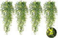 RECUTMS Pack of 4 Ferns Artificial Plants Large Artificial Hanging Plants Faux Ivy Vine Fake Greenery Wall Plants with LED Lights for Room Garden Patio Porch Bathroom Kitchen Decor (Green)
