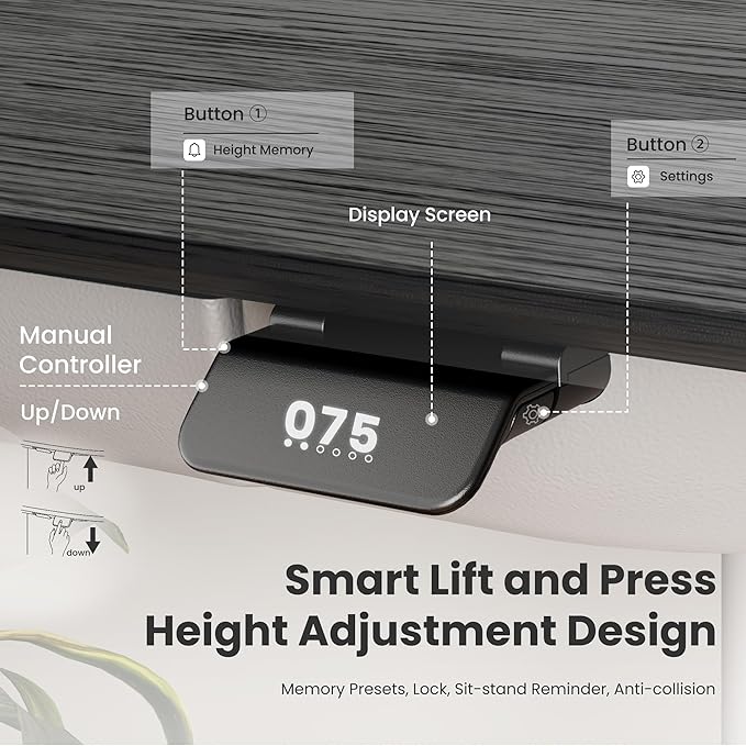 COLAMY Electric Adjustable Standing Desk – 48 x 28 Inch Sit Stand Desk with Drawer & Cable Management, Dual Motor Lift System, Ergonomic Footrest, Home Office Table (Veneer Desktop, Black Oak + White)