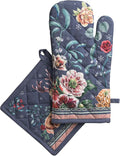 Maison d' Hermine 100% Cotton Oven Mitt & Pot Holder Set (7.5"x13" & 8"x8") Heat Resistant BBQ Cooking Gloves with Loop for Thanksgiving Christmas Decorations Handling Hot Pans (Christmas Joy)
