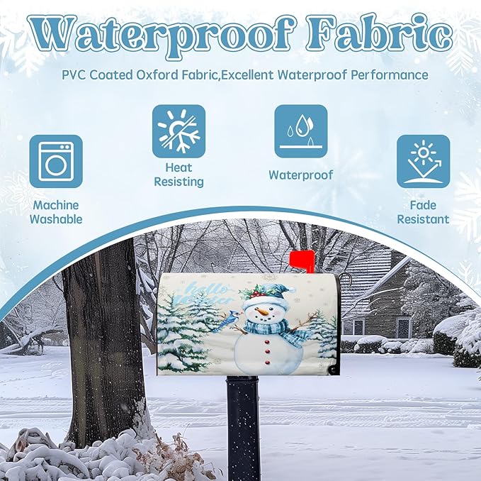 Hello Winter Snowman Mailbox Cover Magnetic Standard Size 18 X 21 Christmas Snow Pine Tree Post Letter Box Wrap Covers for Garden Yard Outdoor Xmas Decor