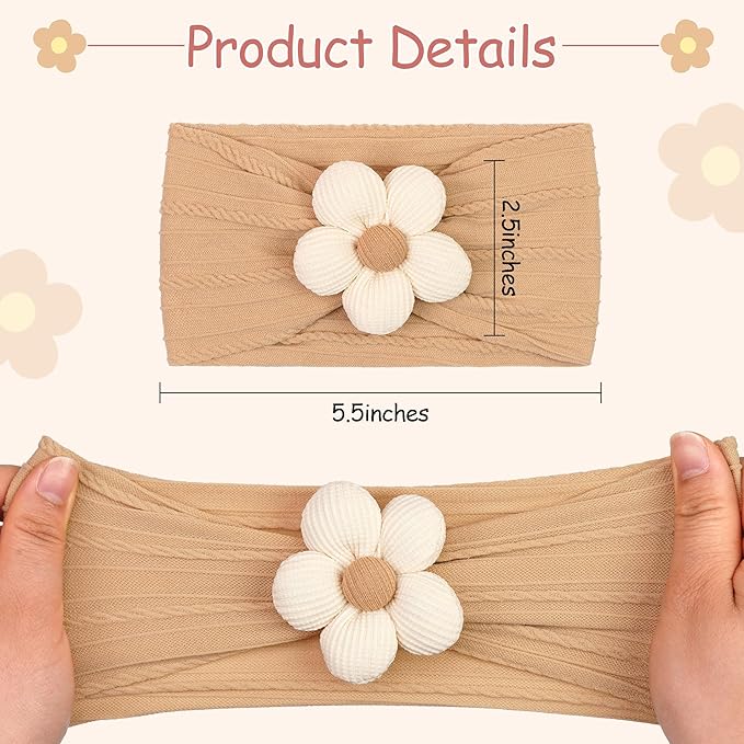CÉLLOT 5 Pcs Baby Flower Headbands Baby Girls Nylon Headbands Soft Hairbands Hair Accessories for Newborn Infant Toddler Kids
