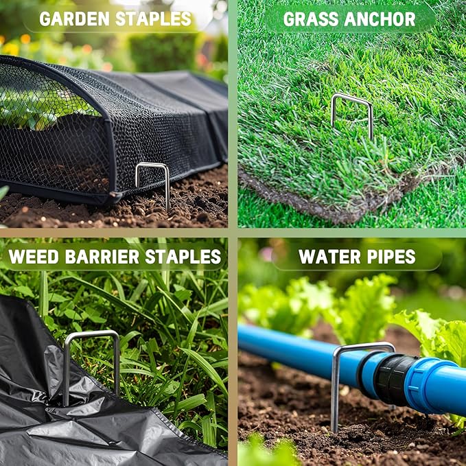 6 Inch Heavy Duty Galvanized Garden Staples, 11 Gauge Landscape Fabric Stakes with Adjustable Width for Weed Barrier, Sod, Fencing and Outdoor Decoration (50)
