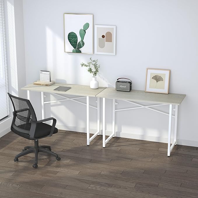 47 inch Folding Desk, Writing Gaming Computer Camping Table, No Assembly Required Home Office Desk, Natural and White