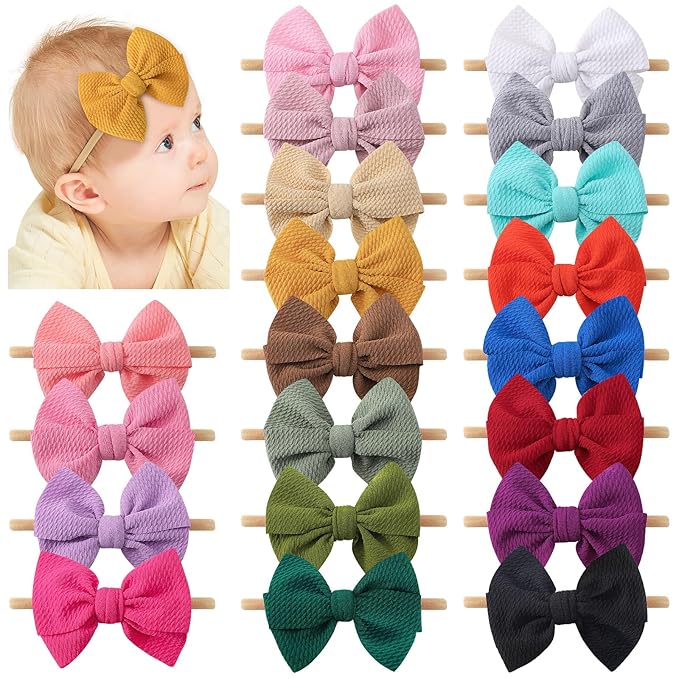yoyokid Hairband, 20 PCS Baby Girls Nylon Headbands Super Soft Baby Hair bands with Bows Elastic Hair Accessories for Newborn Infant Toddler