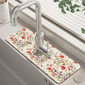 Abstract Red Pink Floral Dish Drying Mat