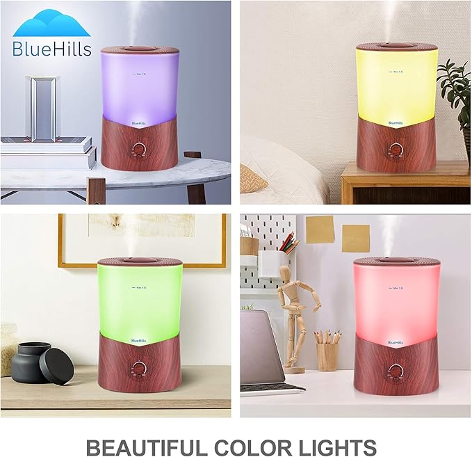 BlueHills Premium Set of Two Large 5000 ML XL and 3000 ML Essential Oil Diffusers Humidifier Combo for Large Room Home with Décor LED Lights Great Gift – Value Pack of White and Dark Wood Grain