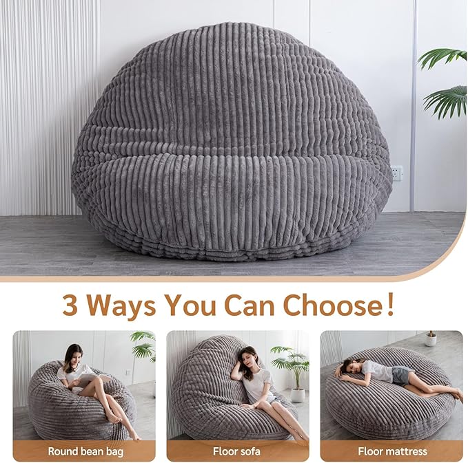 BYBYME 3 in 1 Bean Bag Chairs, Bean Bag Bed for Adults High-Density Foam Filling, Convertible Sofa Bed Faux Fur, Giant Bean Bag Chairs for Adults