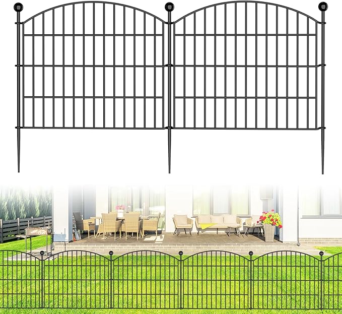 No Dig Decorative Garden Fence Animal Barrier - 5 Panels - 24 in (H) x 10 ft (L) - Dog Fence Outdoor for Yard, Rabbits and Small Pets - Tall Rustproof Metal Wire Fencing Border for Garden and Patio