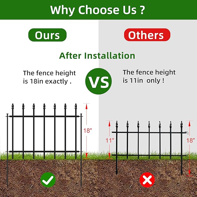 Decorative Metal Garden Fence 18 in H x 20 ft L, Small Border Fence Roman Column Deco, Garden Fencing for Yard Flower Bed Lawn Landscape Outdoor, 10 Panels + 11 Stakes Black