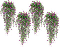 SJL Faux Hanging Plant 4 Pack Hanging Vines Plants Indoor Realistic Artificial Fake Small Hang Plant Leaves Faux Outdoor Plants Plastic Flowers Stem Decor for Wall Room Party (Fuchsia)