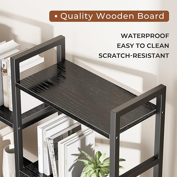 SUPERJARE Triple 5 Tier Bookshelf, Bookcase with 14 Open Display Shelves, Wide Book Shelf Book Case for Home & Office, Black