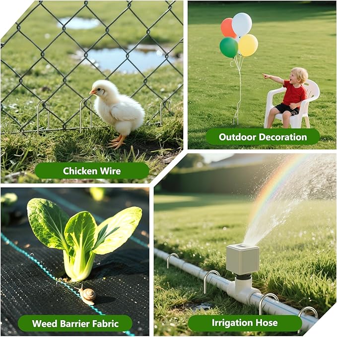 AAGUT Garden Staples 6 Inch Galvanized 100 Pack Round-Top Drip Hose Stakes Irrigation Hooks Heavy Duty 11 Gauge Lawn U Pins Sod Nails for Landscape Fabric, Soaker Hose, Chicken Wire, Dog Fence