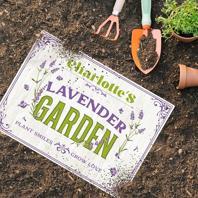 Custom Lavender Garden Sign, Personalized Name for Flower Garden, Christmas Gift and Backyard Décor Sign, 10x14 Inches, Rust Free .040 Aluminum, Fade Resistant, Made in USA by Sigo Signs