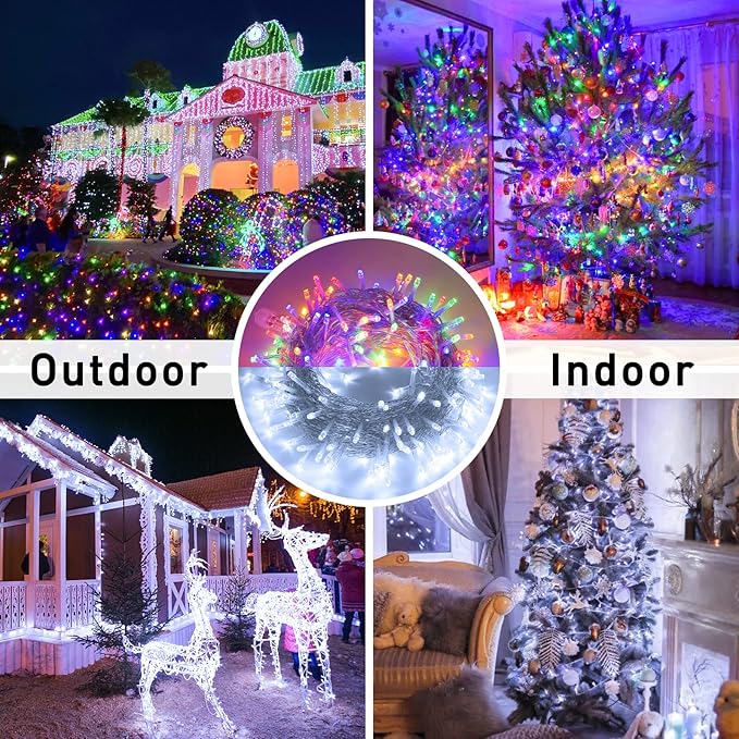 JMEXSUSS 200 LED Christmas String Lights Outdoor Waterproof, 66ft Color Changing String Lights Plug in, Cool White & Multicolor Christmas Lights for Trees Yard Wedding Xmas Party Decorations