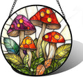 Stained Glass Window Hanging, Mushroom Leaves Suncatcher for Doors Home Sun Catchers Decoration and Christmas, Mother's Day Birthday Gifts for Women, Men, and Mom 7.8 in