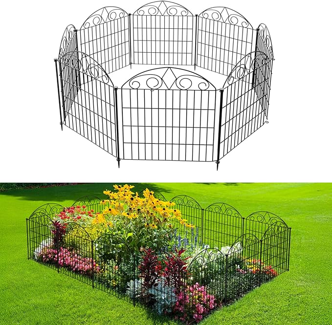 SUNLAX 10 Panels Garden Fence 20ft(L) x 24in(H) Metal No Dig Fence Animal Barrier for Dogs Temporary Fence for Backyard Outdoor Garden Without Gate