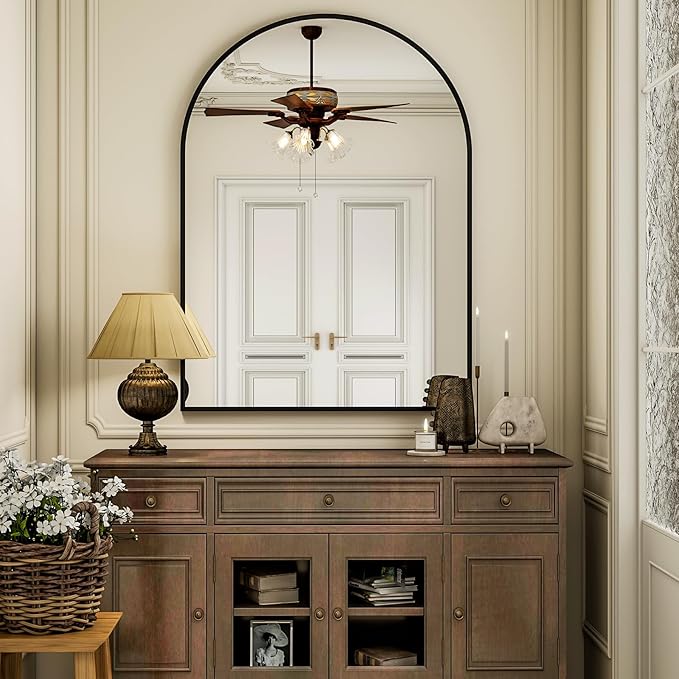 Arch Bathroom Mirror, 36x48 Inch - Wall Mounted Vanity Mirror with Aluminum Alloy Frame - Ideal for Living Room, Bedroom, Bathroom, and Entryway, Hanging or Leaning, Black