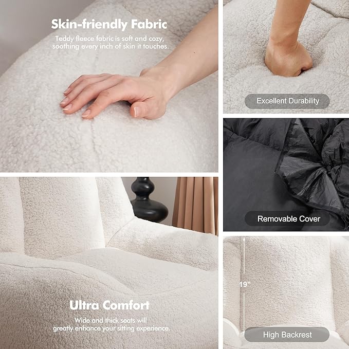 Homguava Bean Bag Chairs for Adults,Giant Beanbag Couch Adult Bean Bag Chair with Filler Included,Modern Lazy Sofa Comfy Chair for Living Room(White)