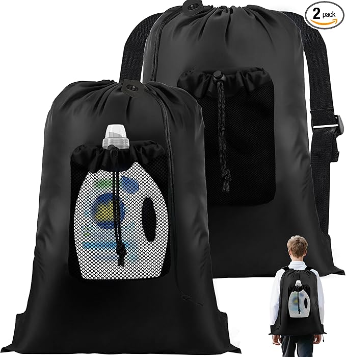 2-Pack Backpack Laundry Bags, Heavy Duty Laundry Bag Backpacks