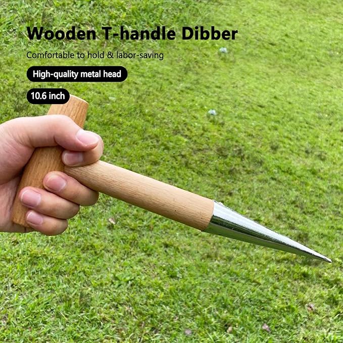 Hand Dibber, Seed Dibber, Garden Dibber, Dibber Garden Tool, Galvanized Alloy Head, Bulb Planter for Planting Flowers Tulips Daffodils Dahlias