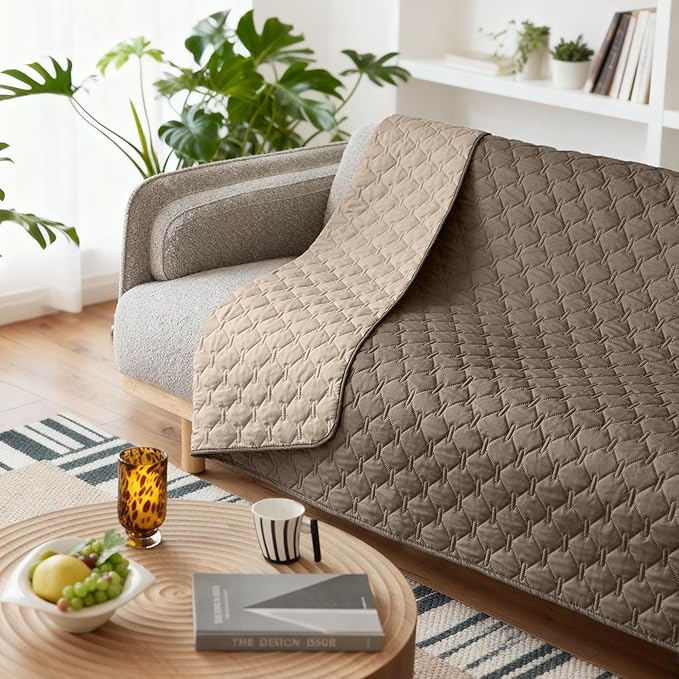 gogobunny 100% Double Sided Waterproof Dog Blanket Soft Pet Bed Cover Reversible Protect Furniture Couch Sofa Car for Puppy Cat Kids (Dark Walnut/Light Walnut, 68x82 Inch (Pack of 1))