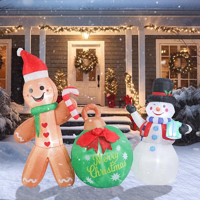 Taman 6.2 FT Christmas Inflatable Decorations, Gingerbread Man with Snowman Propeller Built-in Bright LED Light Blow Up for Yard, Garden,Lawn Outdoor Holiday Yard Decorations